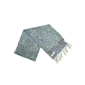 Preston York Luxury Silk Blend Paisley Shawl Wrap Blue Ivory Fringe Evening